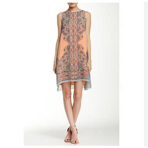 Max Studio Peach and Teal Printed Sleeveless Shift Dress